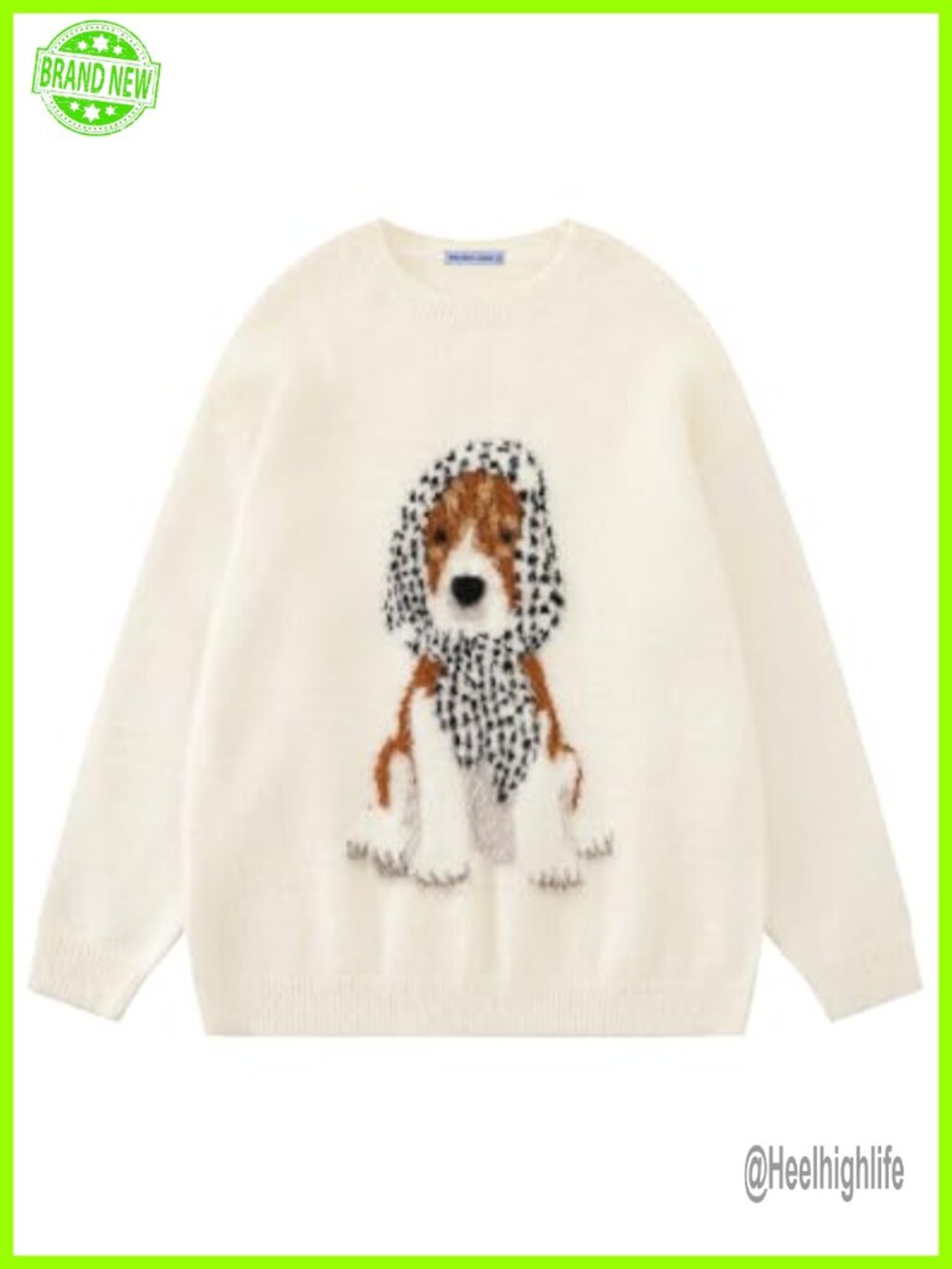 Oversized Crewneck Knit Pullover Sweater Cute Dog Graphic Streetwear